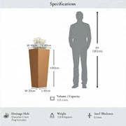 90cm Zinc Galvanised Copper Finish Tall Tapered Square Planter